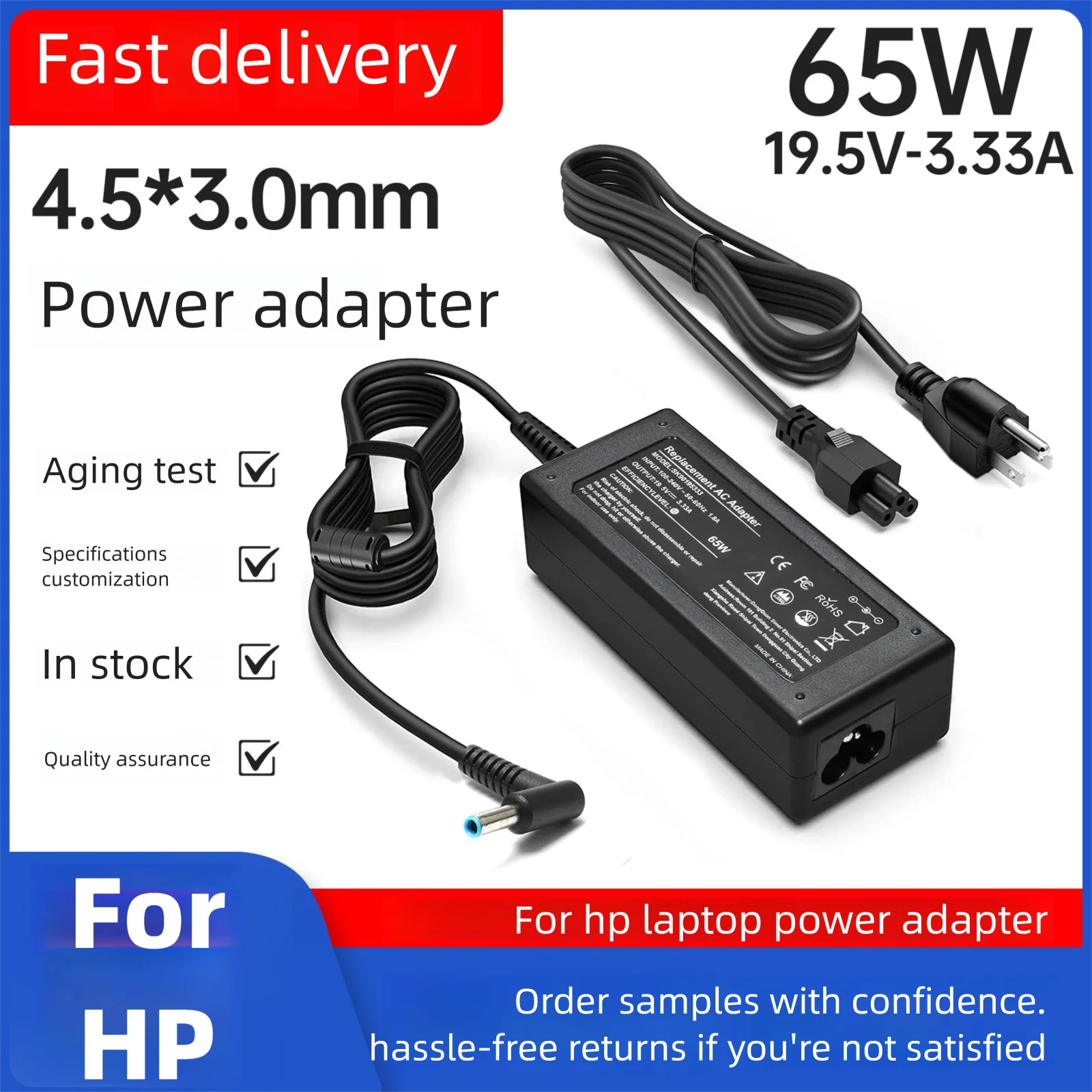 65W 45W 19.5v 3.33a 4.5*3.0mm Blue Tip Laptop Charger AC Adapter for Hp 240 245 246 340S 470 348 G7 250 256 G1 G2 G4 G7 350 355