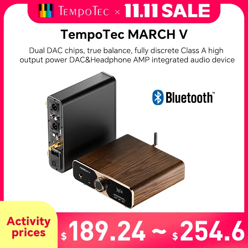 

TempoTec MARCH V-M5 USB Bluetooth DAC& Class A Headphone AMP,Coaxial,SPDIF optical In, 4.4BAL,6.35PO out.PCM768kHz,DSD512