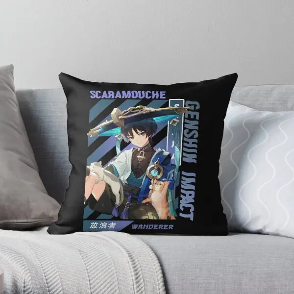 

Wanderer Scaramouche Genshin Impact Scar Printing Throw Pillow Cover Home Fashion Square Case Pillows not include One Side