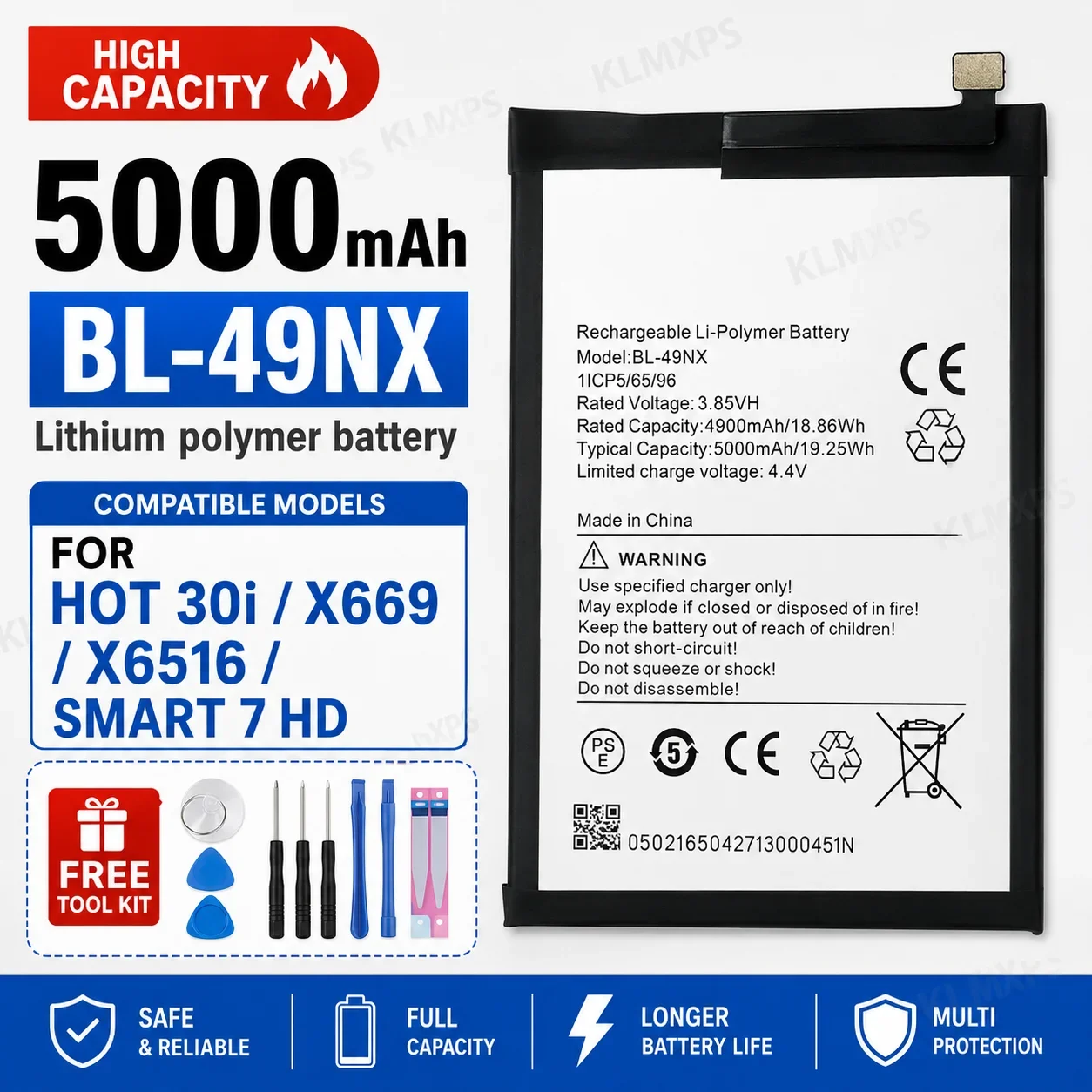 BL-49JX BL-51BX BL-49LX BL-49KX BL-49NX Li-ion Battery For Infinix Hot 8 8i 10 11 20S 59 30i Pro Note 12 X692 X669 X6817