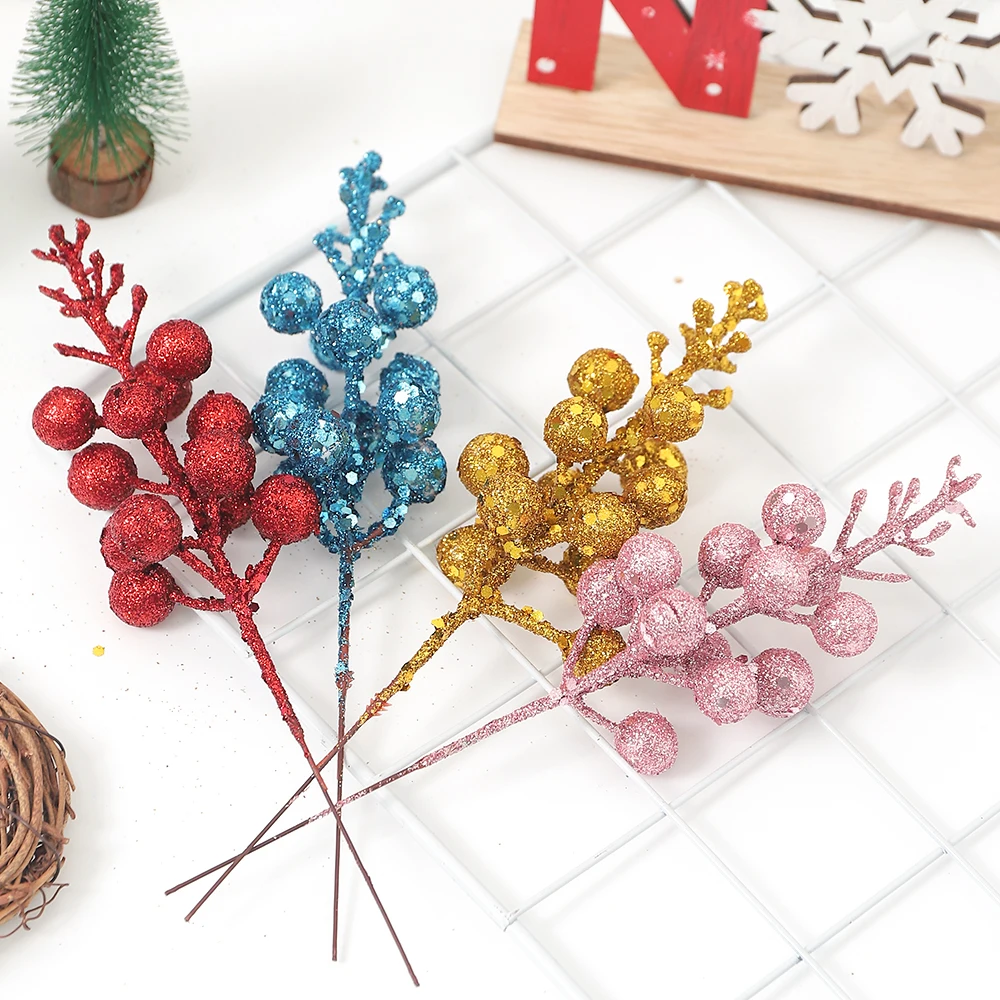 

5/10Pcs Christmas Decoration Artificial Glitter Berry Christmas Tree Ornaments Home Decor Navidad New Year 2026 Gift Accessories