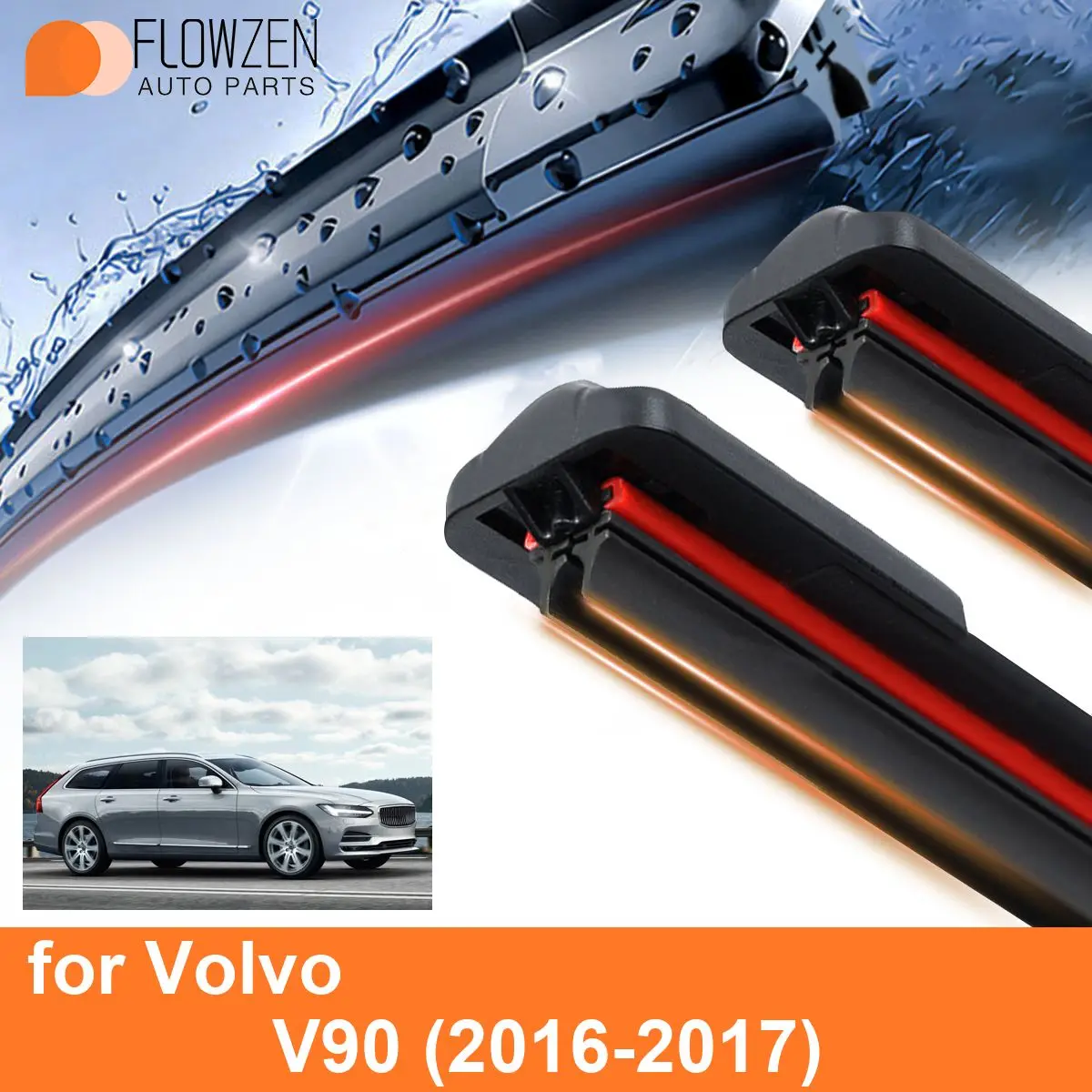 Car Windshield Wiper Blades for Volvo V90 Double Rubber Frameless Bracketless Car Wipers Universal Soft Accessories 2016 2017