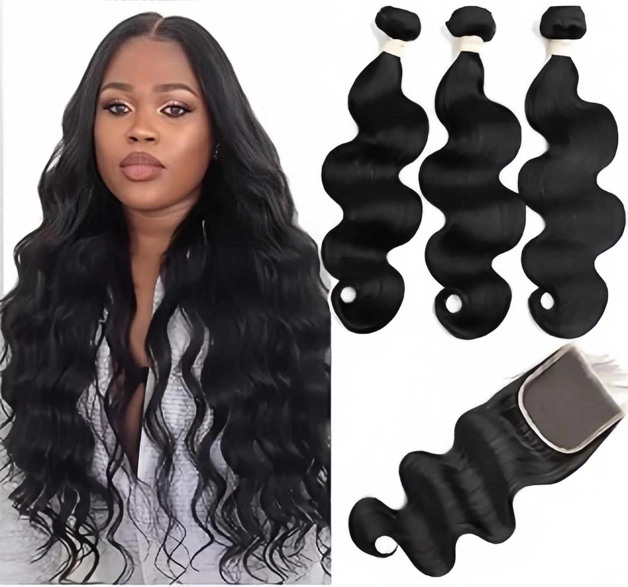 

Body Wave Human Hair 3 Bundles With 4x4 Lace Closure Remy Human Hair Bundle Hair Extensions For Black Women Vietnamese Hair