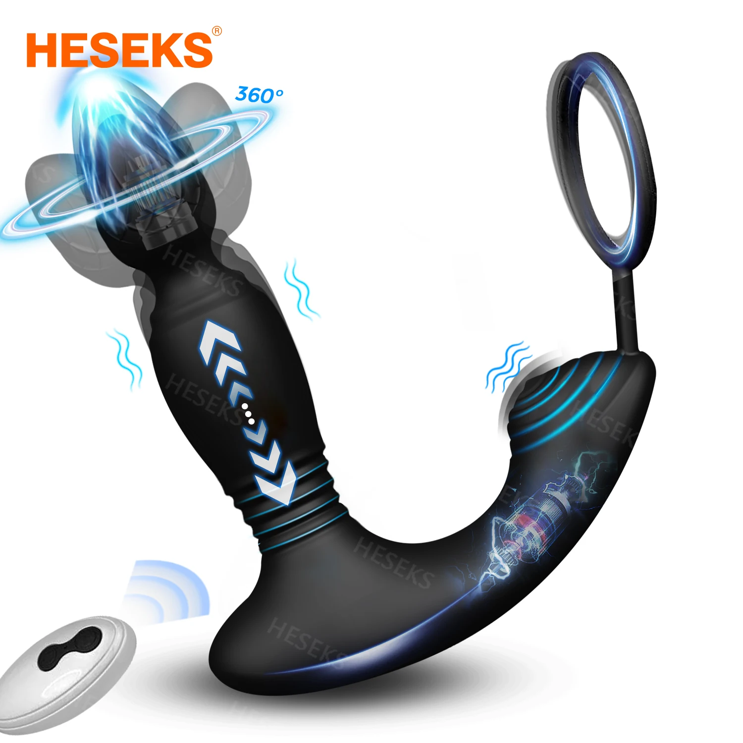 HESEKS-masajeador de próstata de empuje masculino, Consolador de tapón Anal con Control remoto, vibrador telescópico, anillo para pene, Juguetes