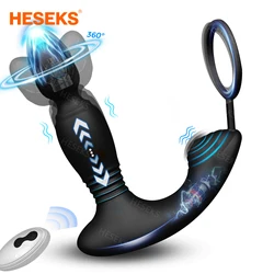 HESEKS Male Thrusting Prostate Massager Wireless Remote Control Anal Plug Dildo Butt Plug Telescopic Cock Ring Sex Toys for Men