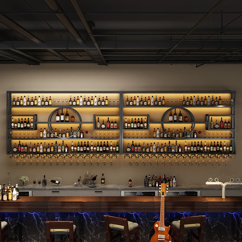 Bar bar decorative wall-mounted luminous rack, restaurant  wrought iron wine cabinet creative display