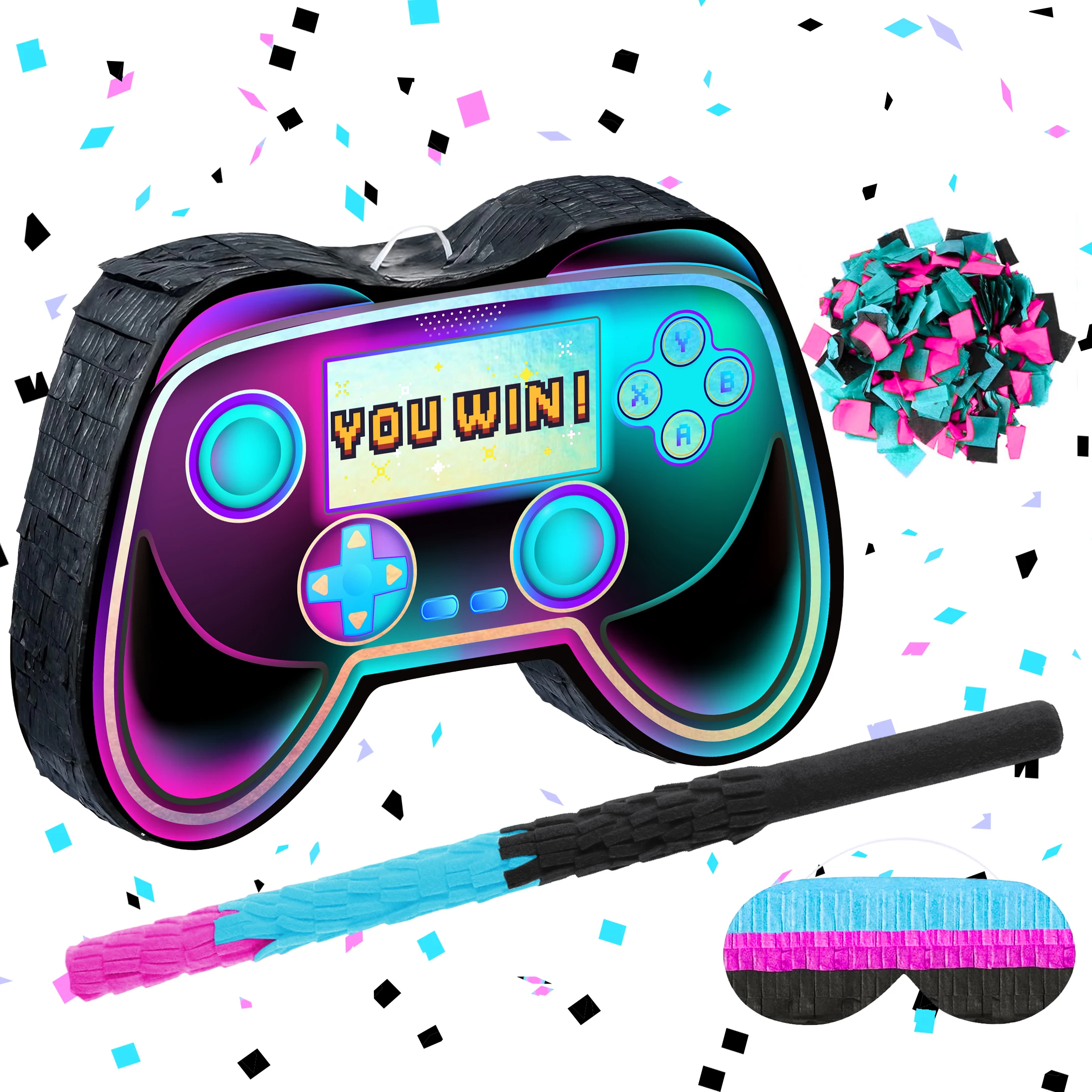 1Set Game on Theme GamePad Pinata Bundle with Blindfold Stick for Boy Birthday Game Night Party Decoration