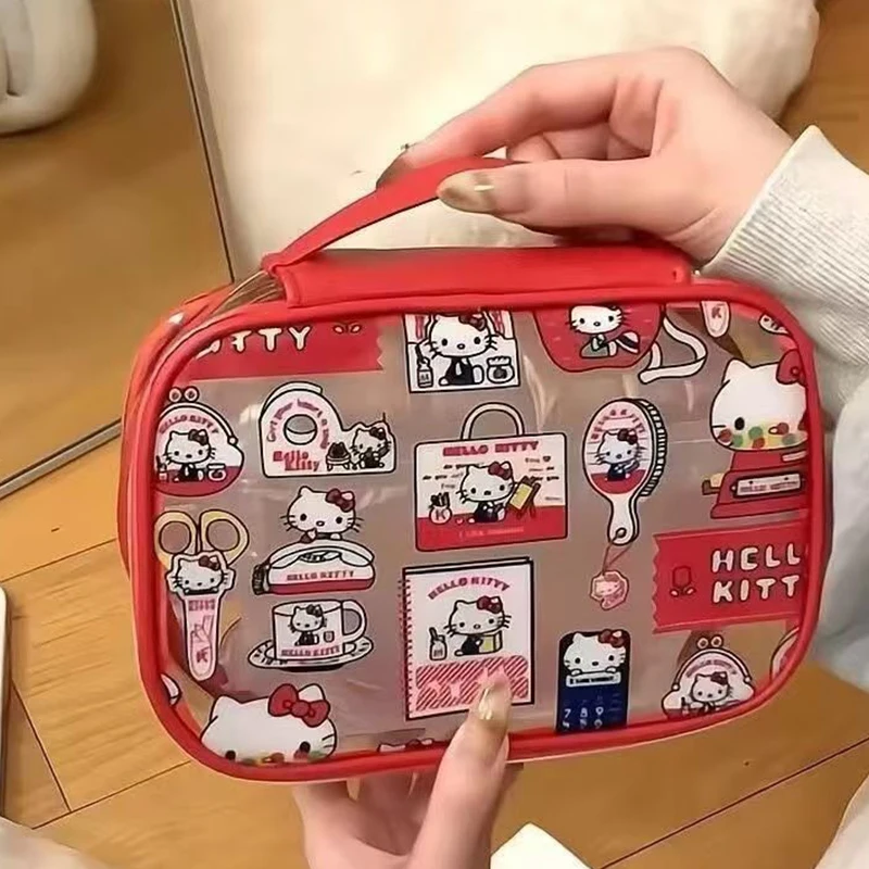 HelloKitty Cartoon PVC Super Large Capacity Makeup Bag, Daily Necessities Storage Bag, Travel Supplies Storage Bag