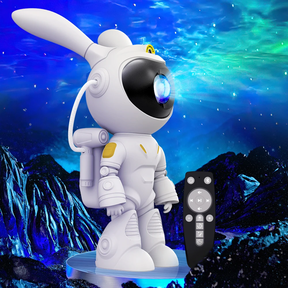 LED Rabbit Astronaut Star Projector Night Light Adjustable Remote Control Nebula Galaxy Starry Projector Lamp Kids Bedroom Decor