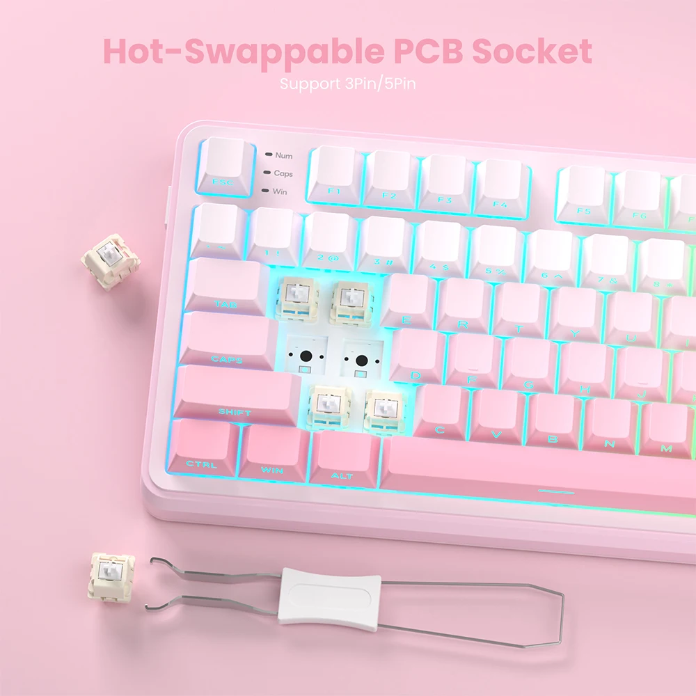 RKS98 English Wireless Mechanical Keyboard Top Mount TFT Screen 98 Keys RGB Tri-mode Gamer Keyboard Pink Gradient PBT Keycaps