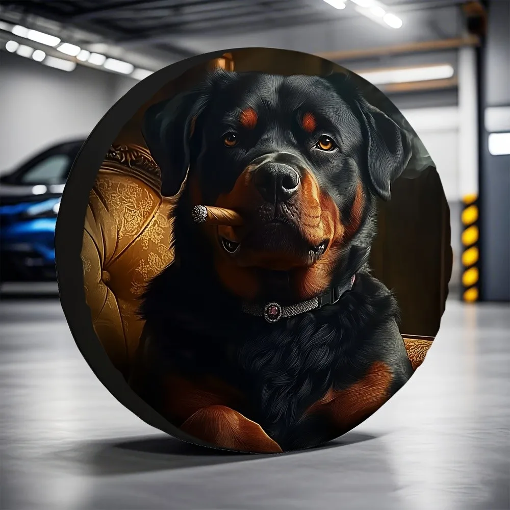 Rottweiler Cigar Art Spare Tire Cover Waterproof Sun Protection Vehicle Decor Accessory