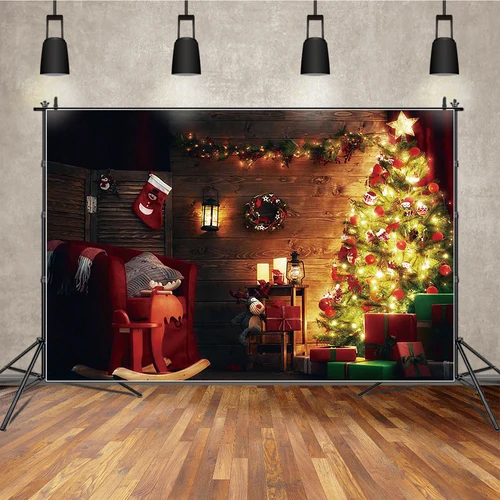 Imagen 2 del producto MOON.QG decoración de habitación de Navidad foto fondo chimenea ladrillo rojo árboles de Navidad fotografía telón de fondo fotomatón suministros para fiestas