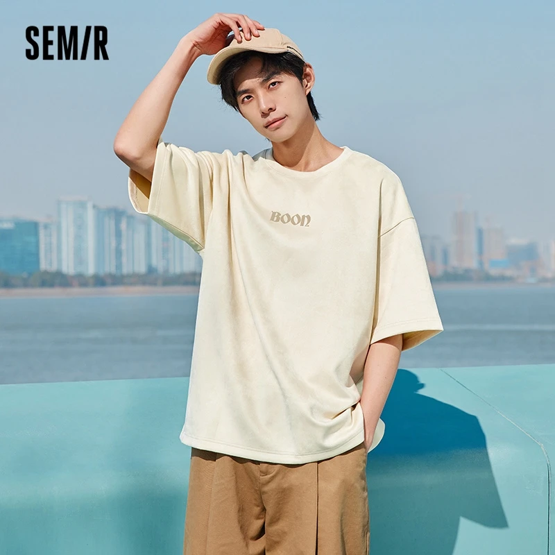 Semir Short Sleeve T Shirt Men 2023 Spring New Suede Texture Heavy Trend Fashion Street Top Tshirt For Male