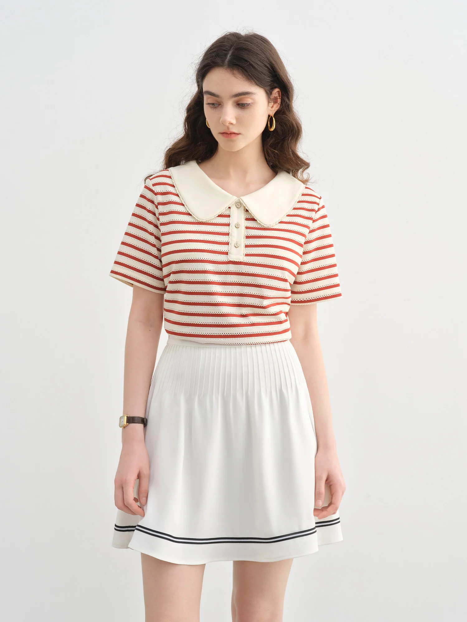 DUSHU Plus Size Sailing Style Summer Wear Striped Short-sleeved T-shirt Summer New Collar Versatile Top 25DS82561