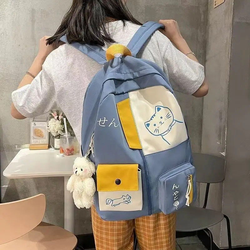 Multi-pockets women's school backpacks korean fashion ulzzang JK school bags lovely cat travel protability satchels preppy style