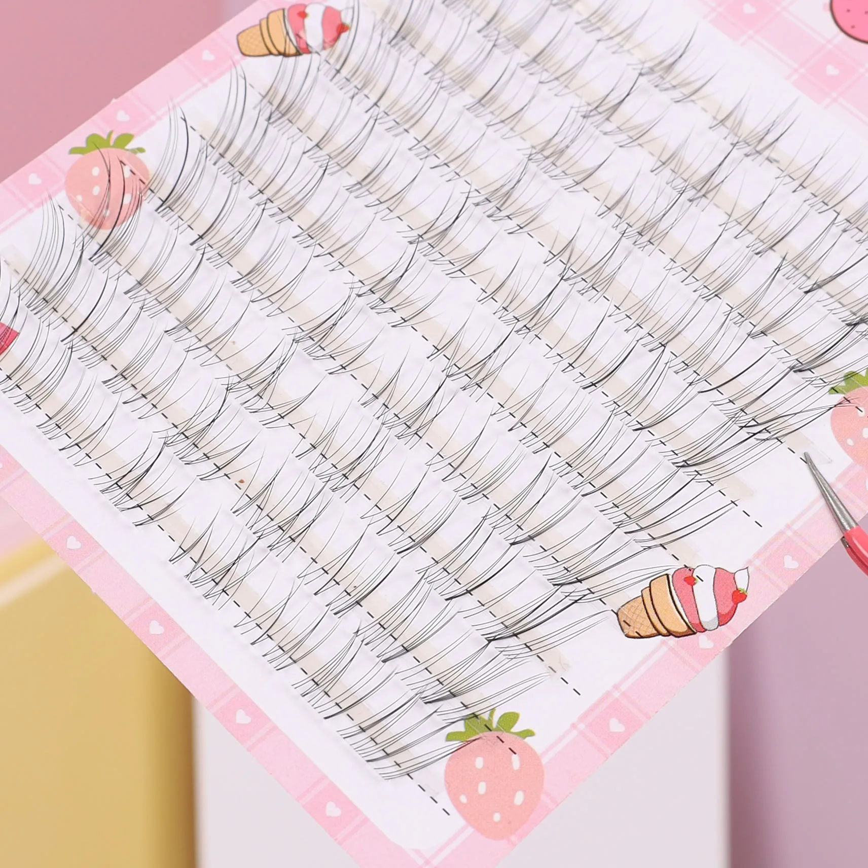 10줄의 투명하고 투명한 대각선 플라잉 폭스 인조 속눈썹 클러스터, 단일 클러스터 DIY C 컬 길이 10mm-14mm