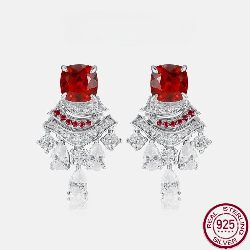 

New S925 pure silver colorful jewelry set with sparkling gemstones, small skirt earrings, elegant wedding jewelry