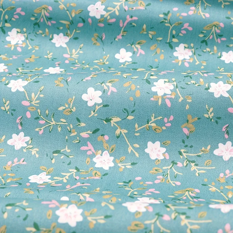 Vintage Türkisfarbener Blumenstoff 8-teilig 100% Baumwoll-Twill zum Quilten, Puppen-Sticken mit Verschiedenen Mustern DIY & Nähhandwerk – Detail 3