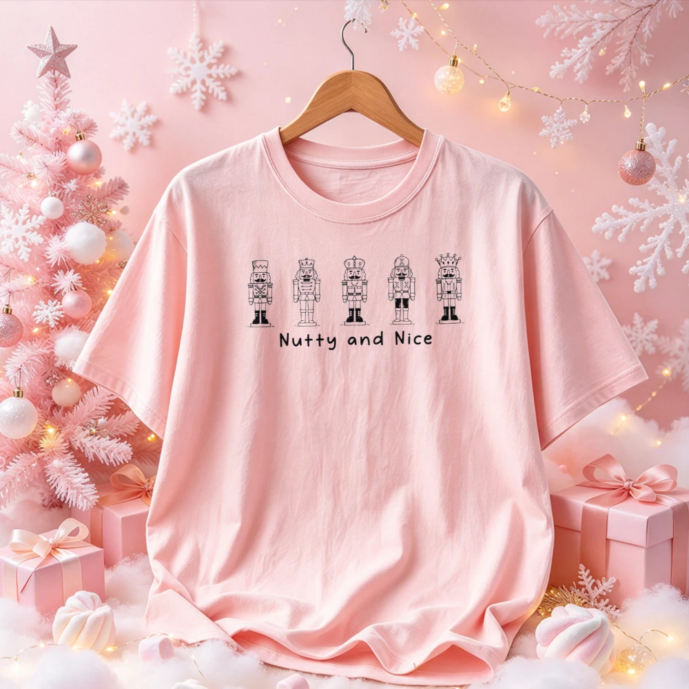 Nutty and Nice Nutcracker Graphic Tee 5 Line Drawing Nutcracker Soldiers Christmas Holiday Casual T Shirt Ballet Lover Xmas Tops