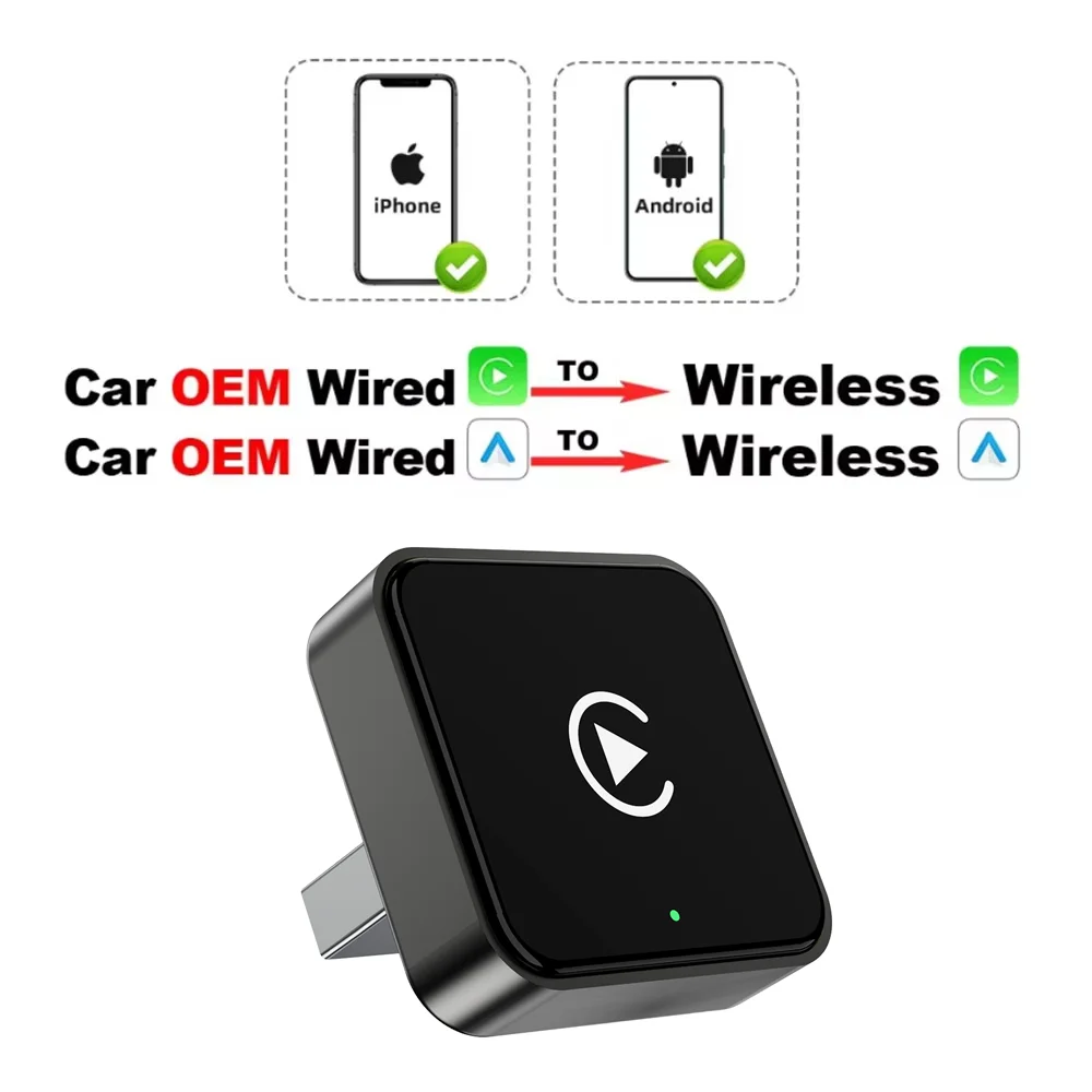 Mini 2 In 1 Smart Wireless CarPlay Adapter, Universal Android Auto Dongle for Car Entertainment System, Portable Lightweight Hid
