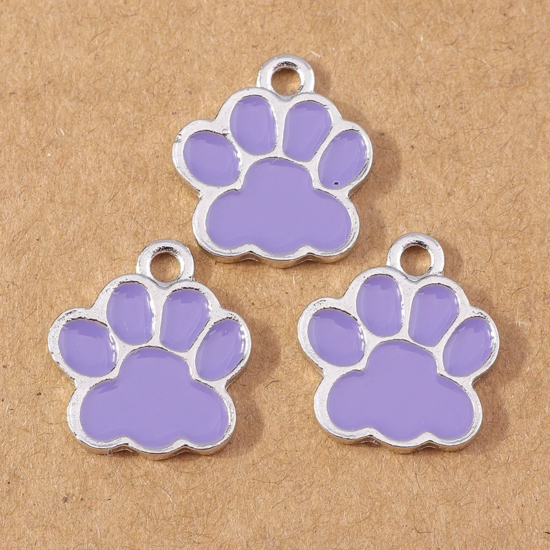 10 pçs bonito esmalte filhote de cachorro cão pata pegada encantos pingentes para fazer jóias brincos colar diy pulseira acessórios