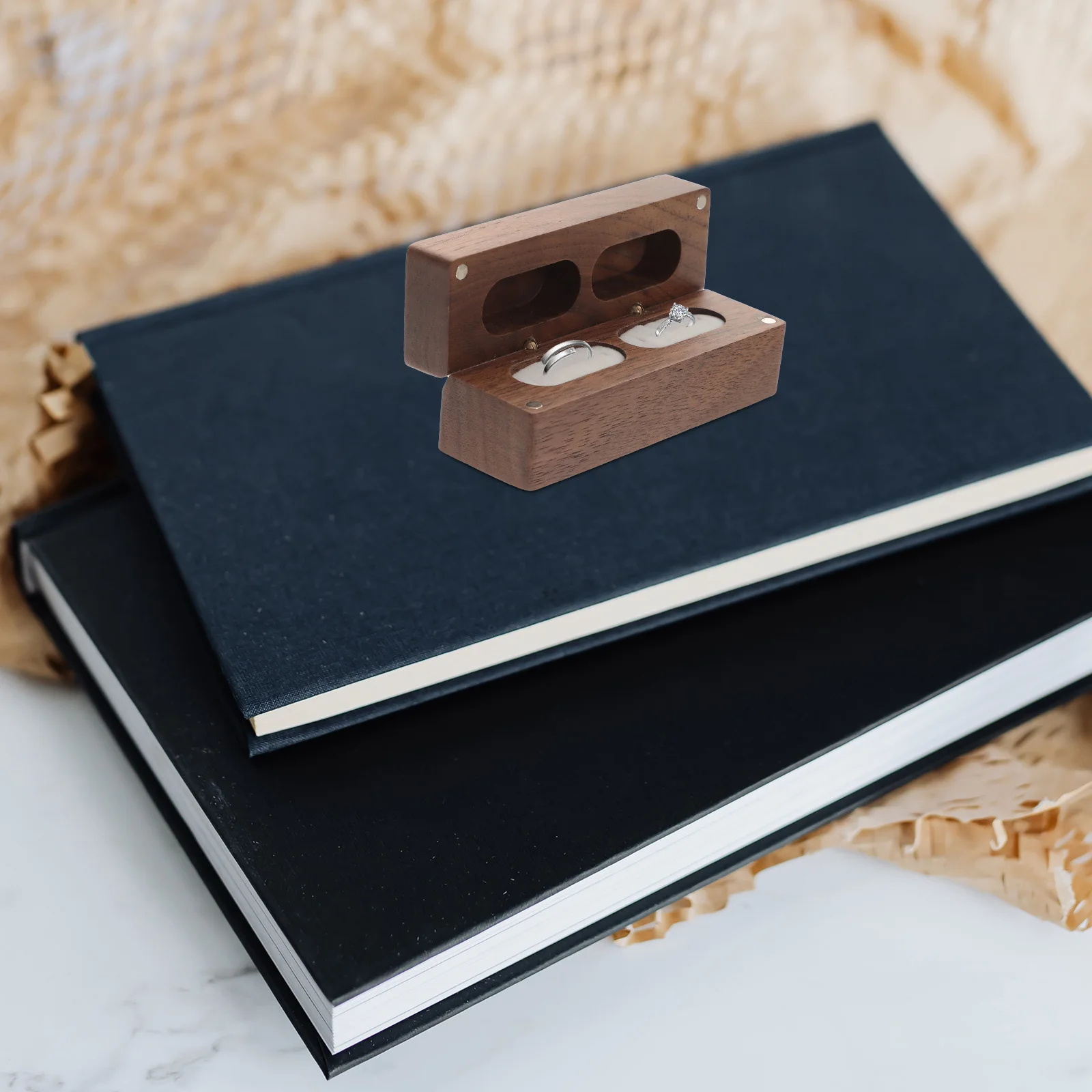 Wooden Wedding Ring Box Compact Lightweight Design Elegant Ring Case for Wedding Proposal Engagement Jewelry Gift