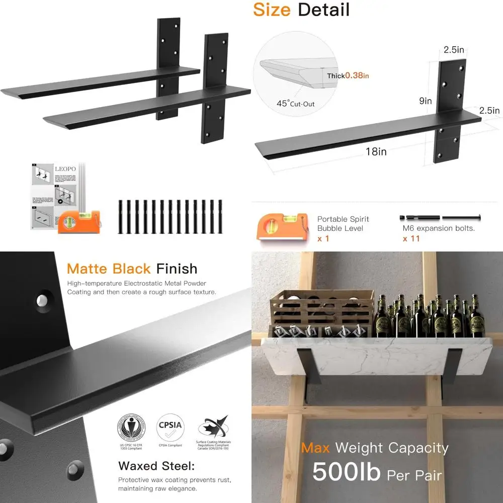 

Сверхмощные настенные кронштейны для подвешивания полок, 2 шт., 18 x 2,5, толстая опора для столешницы, свободная плавающая конструкция для сильной стабильности