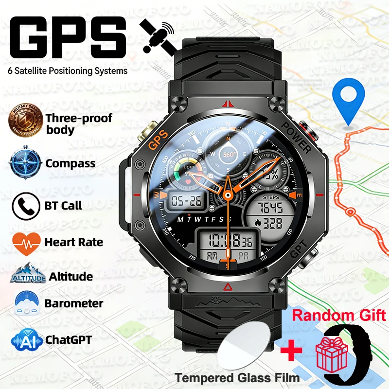 

Men Women GPS Smart Watch 1.39'' Compass Strong LED Flashlight Outdoor Sports Tracker BT Call Heart Rate Monitor Smartwatch