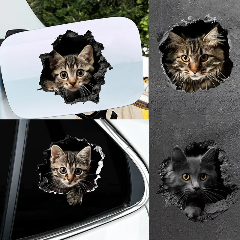 1PC 2D Effect Kitten Vinyl Stickers Waterproof Cat Animal Decals For Motorcycle Fuel Tank Car Window Bumper Decor