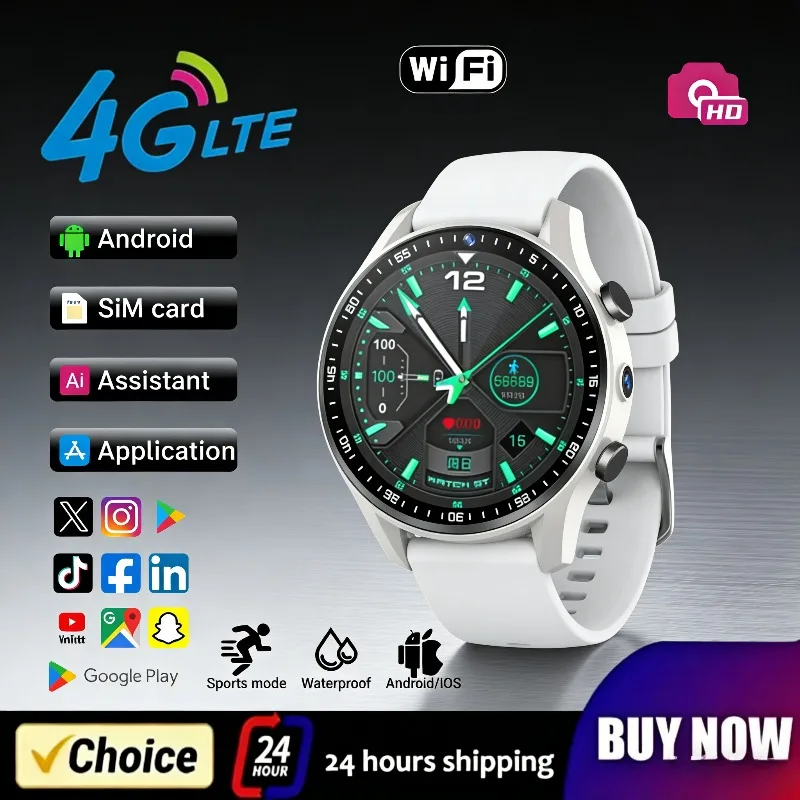 5G Network Android Dual Camera Video Call Smartwatch SIM Card WiFi GPS Waterproof Intelligent AI Play Store Men Sports Bluetooth