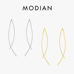 Modian Fashion Geometric Line Dangle Earring for Women Authentic 925 Sterling Silver Long Chain Drop Earring Fine Jewelry Bijoux