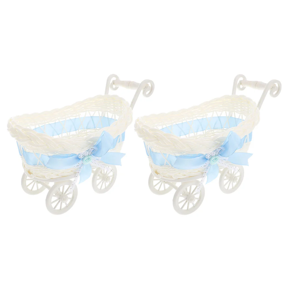 2 Pcs Desert Candy Cart Imitation Rattan Baby Stroller Ornaments Gift Basket Personalized Clothing Child Toys for Kids