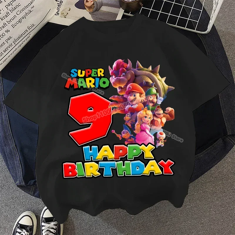 Super Mario cartoon t-shirt para meninos e meninas, mangas curtas, roupas de algodão, presentes de aniversário verão