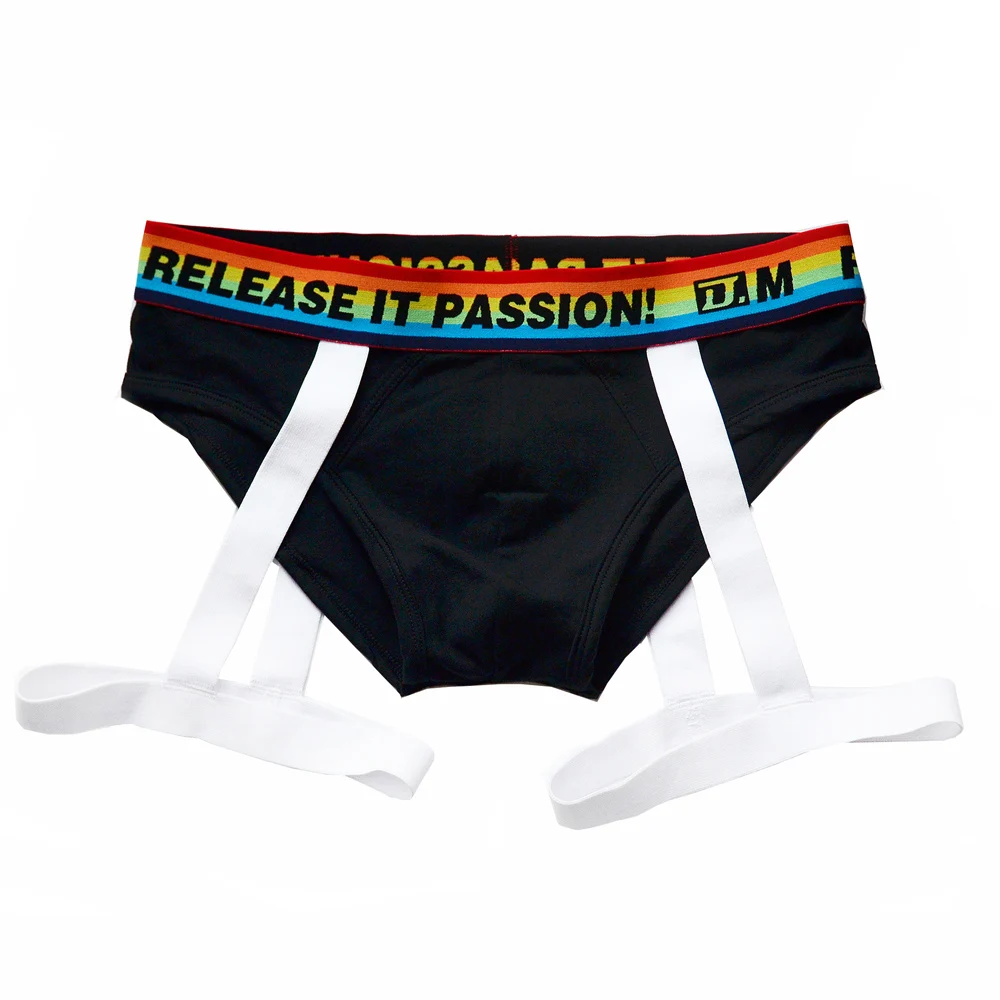 Men's Underwear  Rainbow Solid Color Triangle Pants Personalized Trendy Black And White  Minimalist Suspender