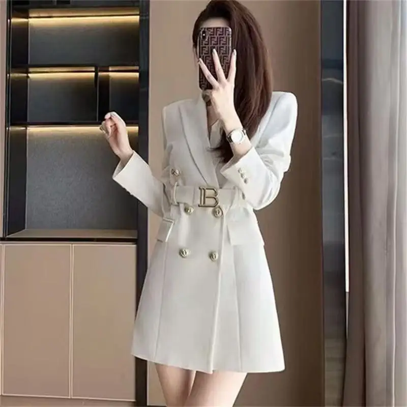 The Spring Of 2025 The New Fashion French High-grade Black Dress Temperament Hepburn Wind Lapel Slim And Slim Suit Skirt Woman