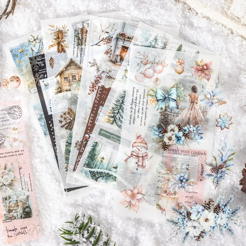 18Sheets Dual Material Walk Forest Sticker Book Winter Snow Collection Winter package School Supplies Scrapbook cut 210*105mm