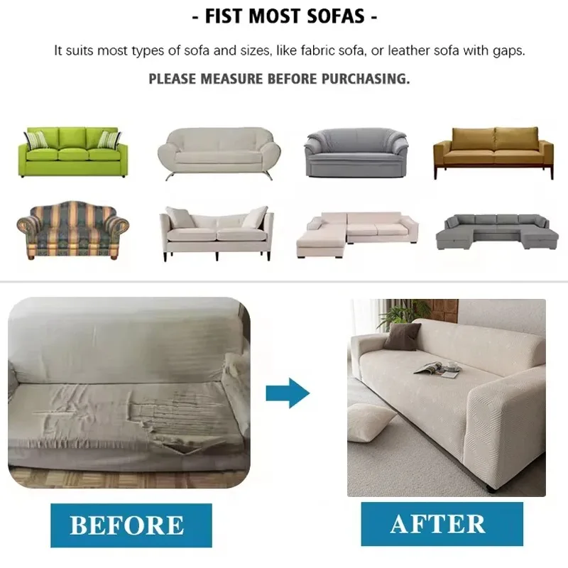 Jacquard Sofa Cover ,Pet-Friendly, Solid Color Line Design Elastic Fit for 1/2/3/4/5Seater Sofas, Sofa Covers for Living Room