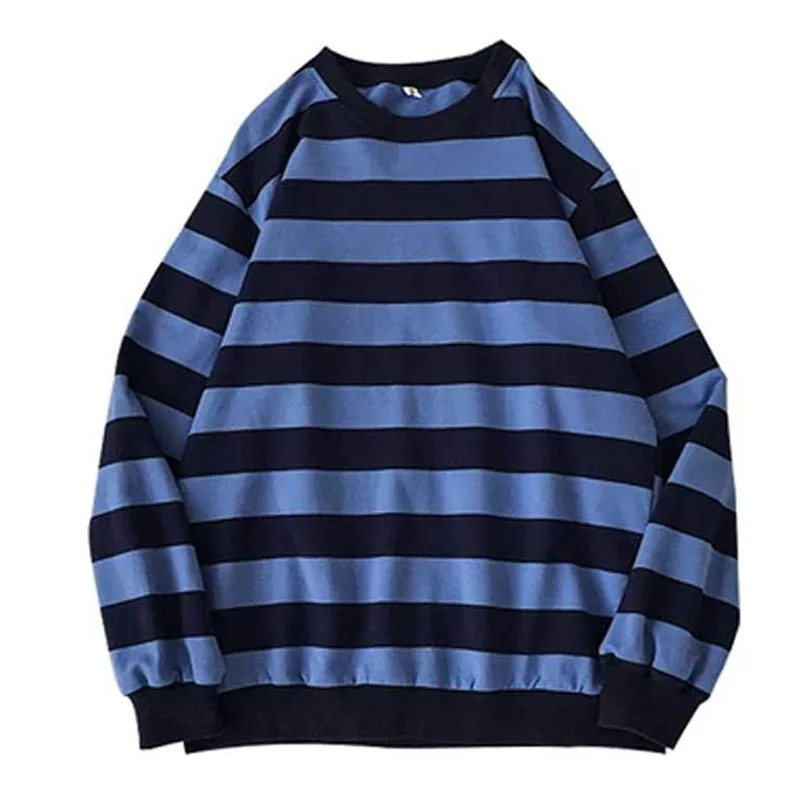 2023 Fashion Striped Sweater Oversize Long Sleeve T-shirt Loose Top Basic Pullover Tshirts Autumn Women Men Harajuku Sweatshirts