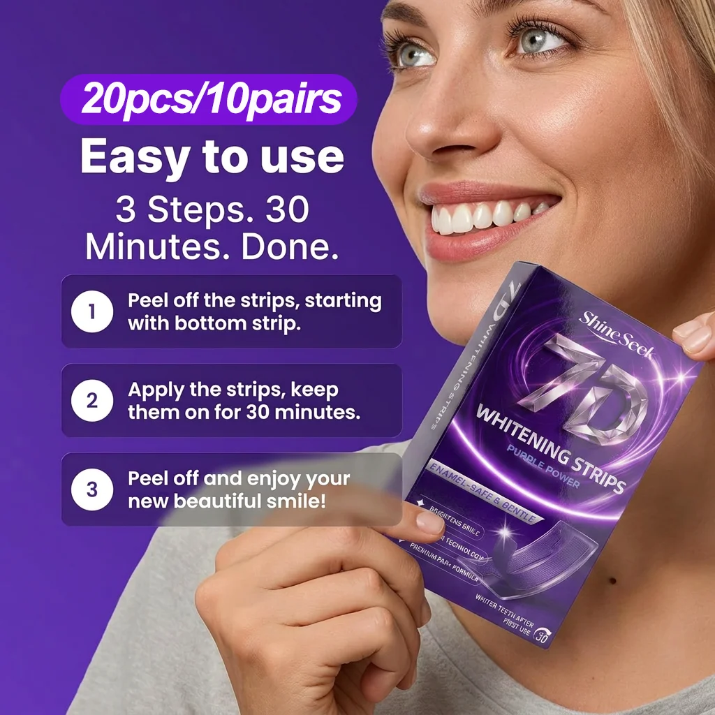 20Pcs/10Pairs Brand New Upgraded Pap+Purple 30-Minute Fast Whitening Tooth Strips, Third-Generation Purple Tooth Strip Technology, Gentle Whitening of Teeth, Does Not Contain Hydrogen Peroxide, Suitable for Sensitive Gums, Does Not Harm Gums, Non-Toxic and Non-Irritating, Suitable for Fast Teeth Whitening, for a Dazzling Smile