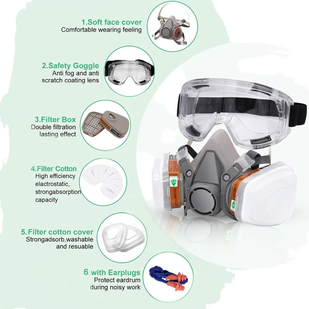 Halbmaske, Atemschutzmaske 6200, Staubmaske, Maler-Maske mit herausnehmbaren Filtern