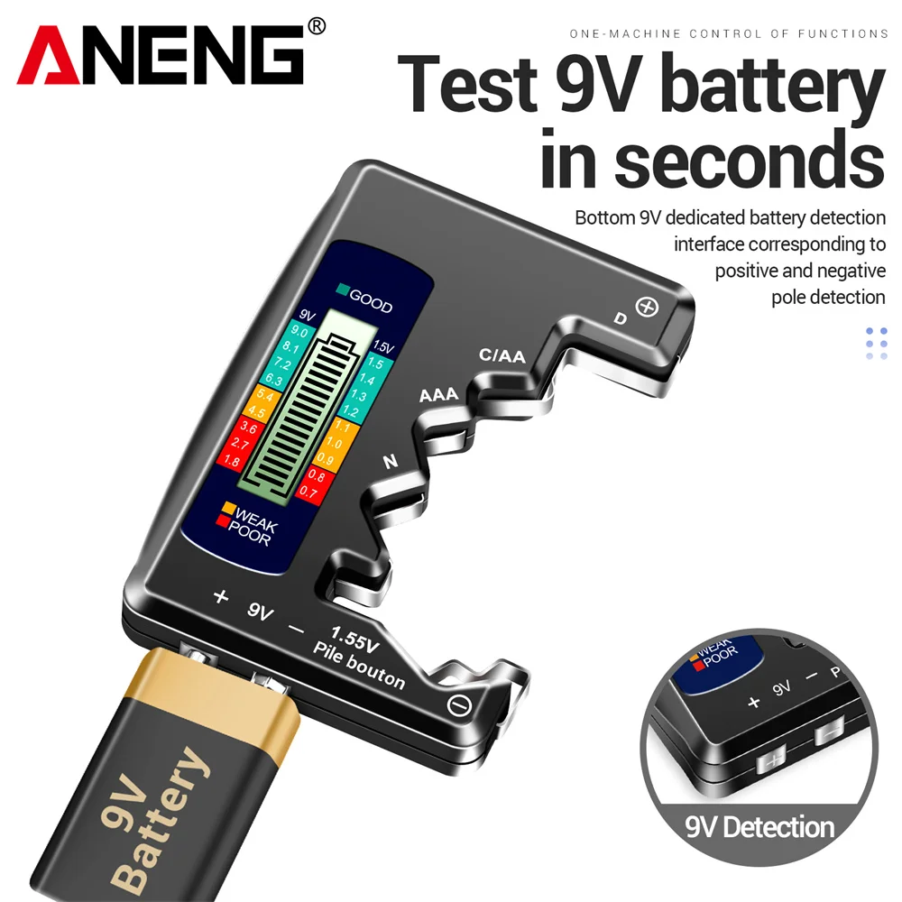 ANENG LCD Display C AA AAA D N 9V 1.55V Universele Knoopcelbatterij Tester Volt Capaciteit Check Detector capaciteit Tool