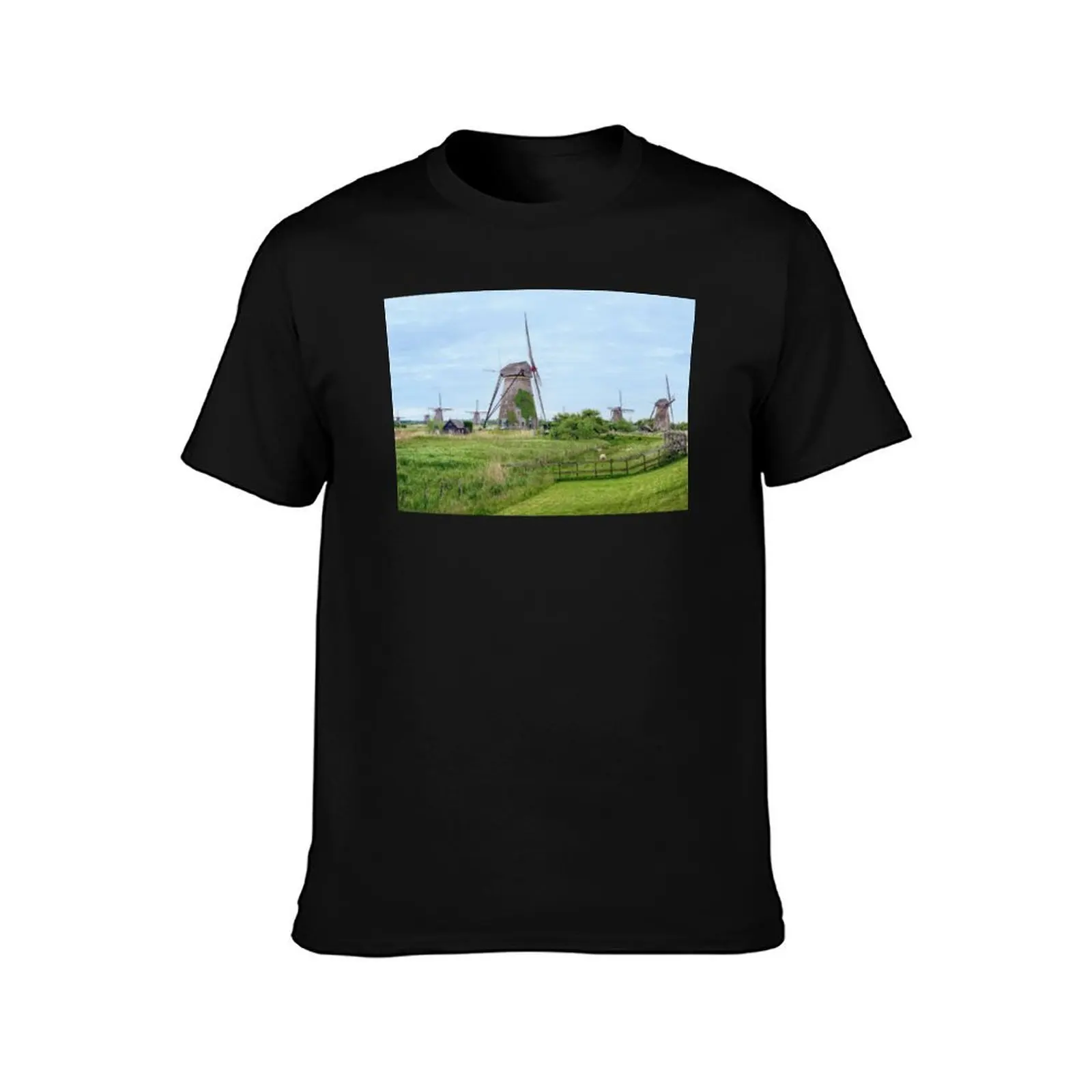 The Windmills of Kinderdijk T-Shirt Modern Print Casual T-Shirt