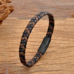 Simple Classic Stainless Steel Bracelet for Women Men Genuine Braided Leather Bangles Special Birthday Party Couple Jewelry Gift