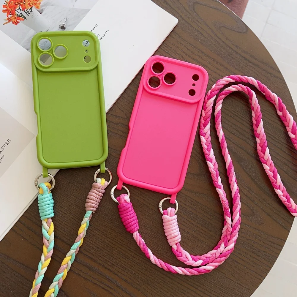 Umhängeband-Gehäuse aus geflochtenem Kabel und Flüssigsilikon für iPhone 18 16 17 Pro Max 15 14 13 12 11 XR XS 8 Plus mit Halskettenriemen – Detail 2