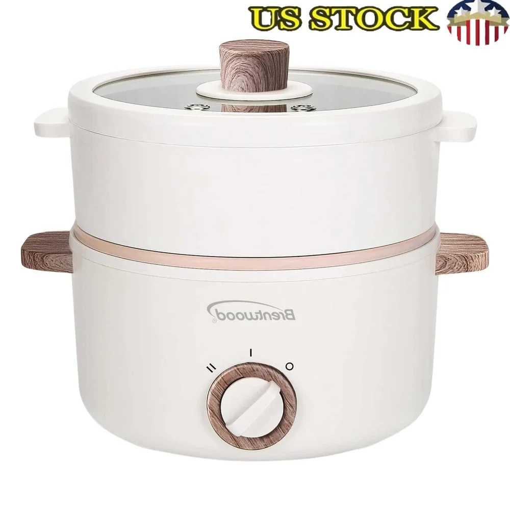 

Electric Hot Pot Cooker 1.6Qt Multi-Function Food Steamer Non-Stick Deep Frying Pot Vented Lid Cool-Touch Handles Auto Shutoff