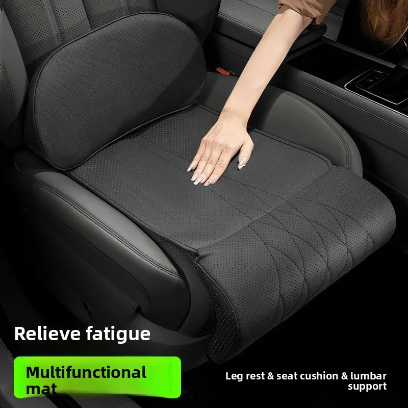 Universal Car Seat Leg Support Cushion Memory Foam Napa Leather Extendable Knee Pad Comfort for Long Drive Main and Passenger