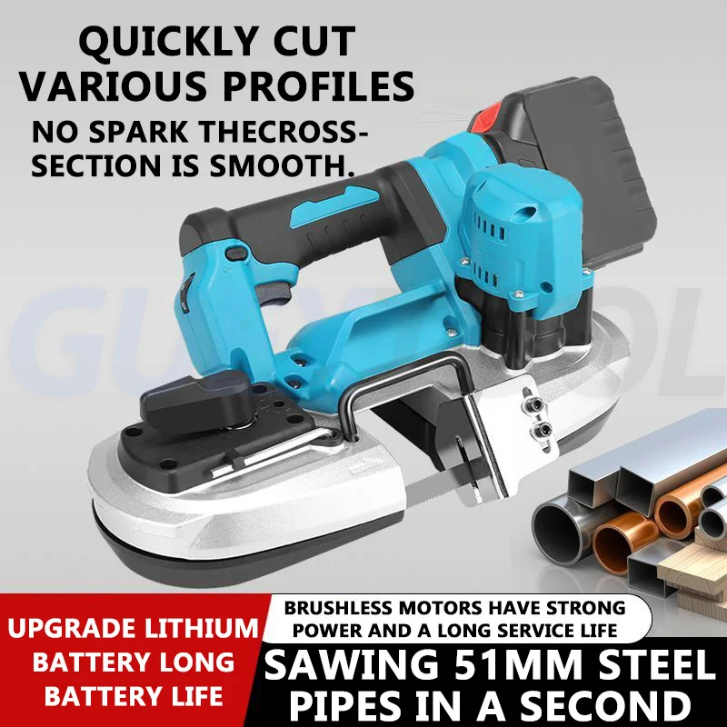 

21V Brushless Lithium Band Saw, Multifunctional Portable High-Precision Cutter,Wood Metal Portable Rechargeable Sawing Machine