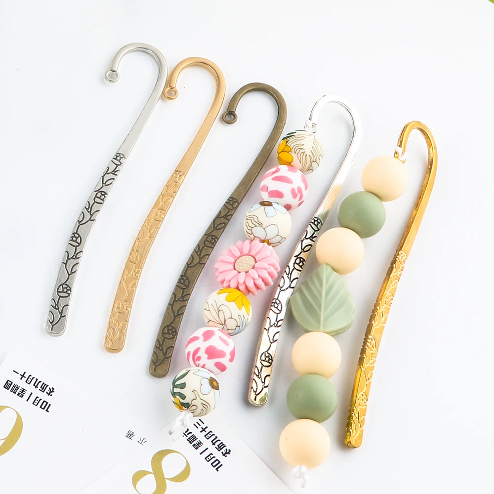 9pcs Golden/Silver/Copper Color Metal Carved Flower Leaf Bookmarks Pendants Semi-processed Part DIY Material for Jewelry Making
