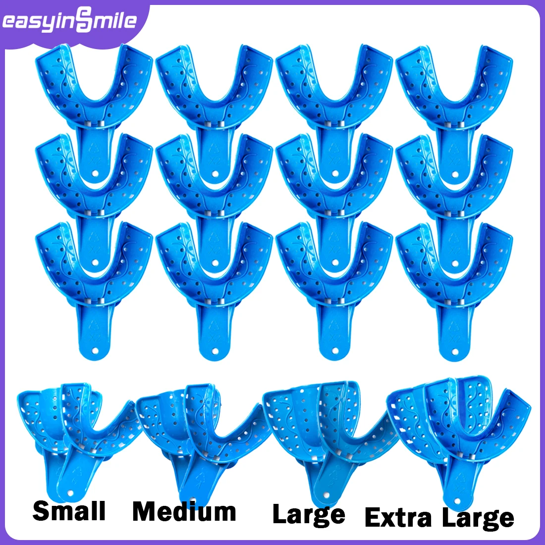 12 pcs Dental Middle/Small Impression Trays Upper/Lower Perforated Plastic Autoclavable Large