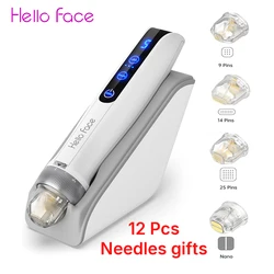 Hello Face Q2 Derma Pen With 12 Pcs Cartridge EMS Electroporation Red Blue light Microneedling For Hair Growth Remove Wrinkle